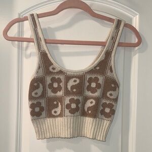 American Eagle Outfitters Tan and Cream Knit Crop Top